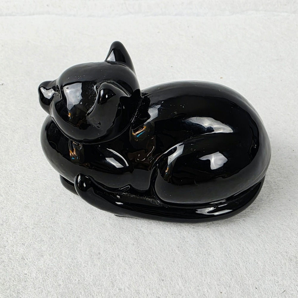1983 Black Cat Figurine Glass Paperweight Crowning Touch Hallmark Vintage
